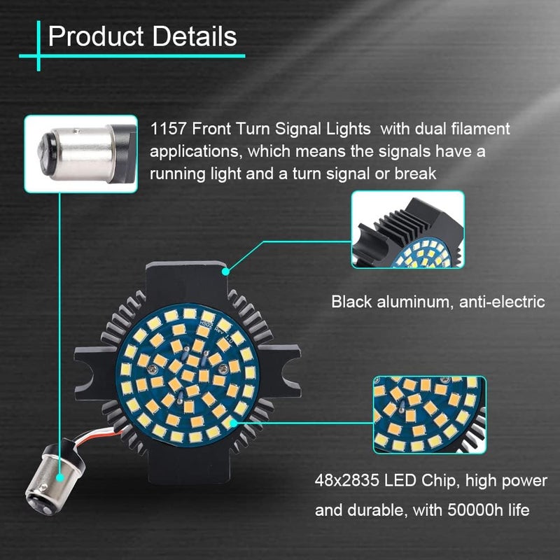 SUNPIE Motorcycle LED Light Turn Signal Blinker Lights w/1157 Dual-Element White and Amber Compatible with Harley Davidson Electra Glide Road King Heritage Softail Classic Road Glide Classic 1994-2019 - Image 3